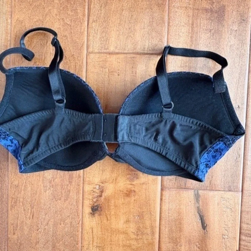 Victoria's Secret Very Sexy Push-Up Pigeonnant Bra 34D Blue Black Gothic‎ Mesh